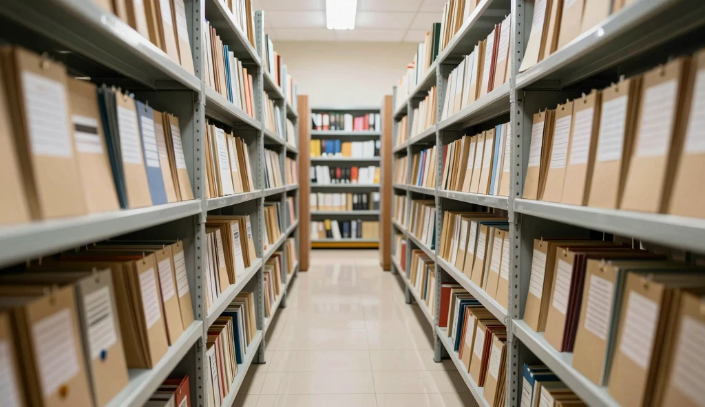 Rows of document folders in a corporate archive